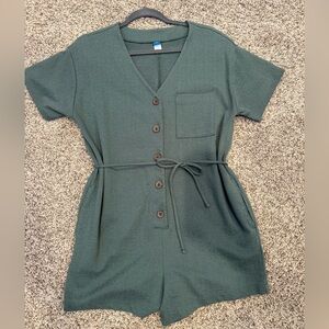 Old Navy Dark Green Button-Up Romper